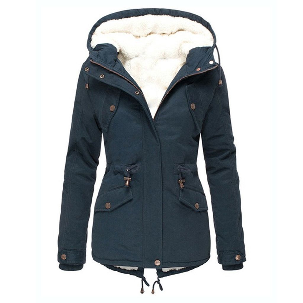 Women's Hooded Winter Coat With Drawstring Waist - Thick Cotton-Padded Jacket For Cold Weather - Streetwear Fashion In Pink, Red, Black, Navy_ecoleips.com