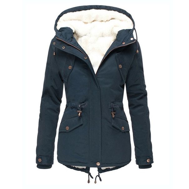 Women's Hooded Winter Coat With Drawstring Waist - Thick Cotton-Padded Jacket For Cold Weather - Streetwear Fashion In Pink, Red, Black, Navy_ecoleips.com