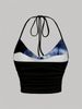 Tie-dye Print Halter Top For Women Summer Y2K Clothes Sexy Backless Drape V-neck Crop Top Streetwear_ecoleips.com