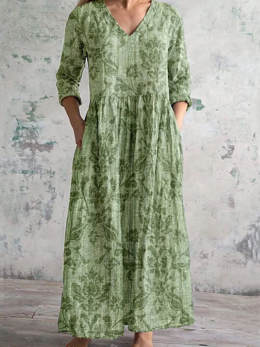 Women's Long Sleeved V Neck Printed Dress Style Fashionable High End Clothing_ecoleips.com