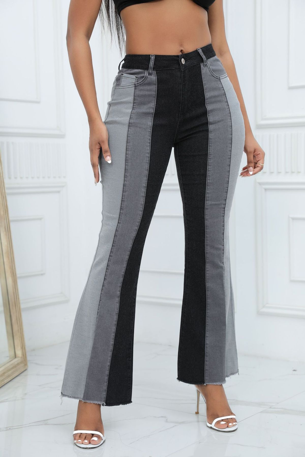 Women's Clothing Elastic Fashion Washed Contrast Color Jeans_ecoleips.com