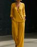 Women's Minimalist Elegant Two Piece Set V Neck Diagonal Button Loose Shirt And Wide Leg Pants Spring Summer New Clothing_ecoleips.com
