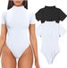 Sexy Ribbed High Neck Short Sleeve Bodysuit For Women Style Yoga Bodysuit Bestseller_ecoleips.com
