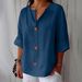 Women's Loose-Fit V-Neck Button-Up Shirt – 2026 Spring/Summer Casual Cotton Linen Blend Top, Breathable & Stylish For Everyday Wear_ecoleips.com