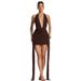 Spring/Summer Women's Sexy Deep V Neck Halter Neck Dress American Style With Water Drop Decoration Exposed Backpack_ecoleips.com