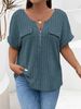 Women's Plus Size Pullover T-Shirt Solid Color Zipper Short Sleeve Faux Pocket Top Loose Fit Spring/Summer New Arrival_ecoleips.com