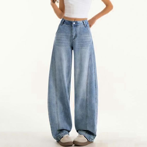Light Blue High-Waisted Curved Hem Jeans For Women – Loose Fit Wide-Leg Denim Pants With Relaxed Streetwear Vibe (Summer Staple)_ecoleips.com