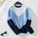 Chunky Knit Color-Block Sweater For Women – Vintage-Inspired Oversized Pullover (Blue, Pink, S, M, L, XL)_ecoleips.com