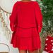 Women's Three Quarter Sleeve Cotton Linen Blend V Neck Loose Fit Button Detail Hollow Top Large Size Dress_ecoleips.com