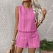 Summer Women's Casual Two Piece Set Striped Print Sleeveless Fashion Vest And Shorts Cross Border European American Style_ecoleips.com