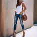 Women's Clothing Retro High Waisted Stretchy Ripped Jeans With Small Feet_ecoleips.com