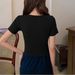 Women's Solid Color Splicing Hollow Waist Thin Top Short Sleeve T-shirt_ecoleips.com