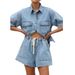 Women's Clothing Summer Women's Casual Loose Pocket Short Sleeved Shirt Shorts Denim Two Piece Suit_ecoleips.com