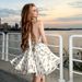 Women's French Resort V Neck Floral Print Halter Belted Backless Mini Dress – Slimming Spring Gown_ecoleips.com
