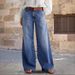 Women's Clothing Retro Wide Leg Jeans Women's Embroidered Stretch Straight Pants Casual Trousers_ecoleips.com
