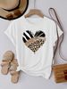 Women's Casual Short Sleeve With Leopard Print Zebra Stripe Heart Design Glitter Accent Casual Top Harajuku Short Sleeve Casual_ecoleips.com