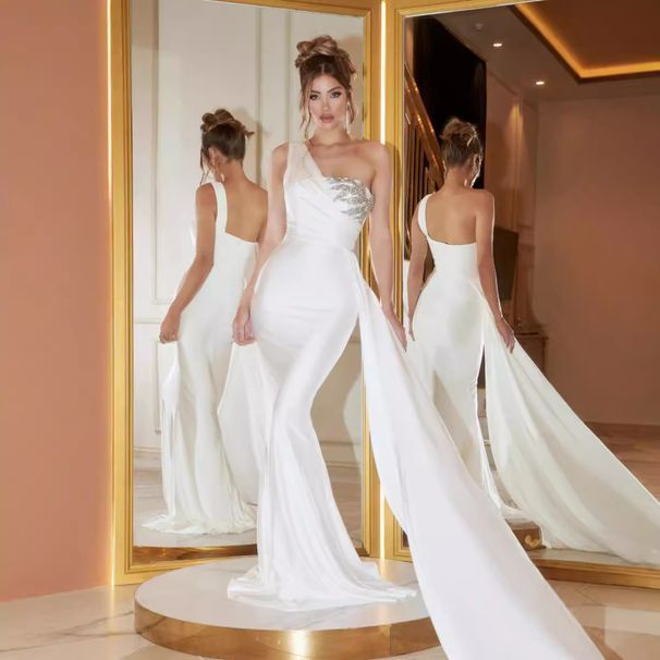 Women's One Shoulder Backless Long Dress Solid Color Slim Fit Style Spring Relaxed Everyday Wear Comfortable Feshion_ecoleips.com