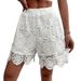 Women's Mid-Waist Straight Leg Shorts Lace Trim Solid Color Versatile Fashion Spring/Summer Regular Fit_ecoleips.com