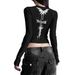 Women's Slim Fit Long Sleeve T-Shirt With Retro Back Print - Stretchy Polyester Casual Top For Streetwear & Daily Wear_ecoleips.com
