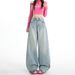 2026 Spring New Style Flap Design High-Waisted Loose-Fit Straight Wide-Leg Floor-Length Jeans For Women_ecoleips.com