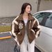 Korean-Style Fleece Baseball Jacket – Oversized Color-Block Stand Collar Zip-Up (Unisex Streetwear, Soft Modal Blend, Trendy Fall/Winter Outerwear)_ecoleips.com