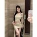 Chic Wasteland Style Off-Shoulder Short Sleeve Top For Women High Waist Slimming Irregular Skirt Two-Piece Set_ecoleips.com
