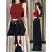 Women's Summer Outfit Set: Sweet Salty High-Waisted Double Belt Suit With Long Pants And Pure Desire Style Embroidered_ecoleips.com
