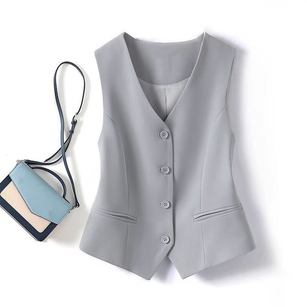 Suit For Women, Small Vest, 2025 Spring And Autumn New Slim Fit Outerwear, Layered Wear, Women's Gray Short Vest_ecoleips.com
