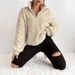 Women's Reversible Sherpa Fleece Zip-Up Hoodie - Plush Textured Pullover With Jacquard Floral Pattern, Oversized Casual Outerwear_ecoleips.com