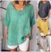 Women's Solid Color Loose Short Sleeve Casual T-Shirt Cotton And Linen Summer Top_ecoleips.com