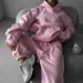 Trendy Oversized Hoodie & Jogger Set - Streetwear Loungewear, Polyester-Spandex Blend, Long Sleeve, Pink/Brown/Gray (S-Xl, Fall Winter Casual Outfit)_ecoleips.com