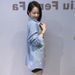 Women's European Style Long Sleeve Denim Shirt D Letter Rhinestone Detail Loose Fit plus Size Fashionable Thin Jacket for Spring Autumn_ecoleips.com