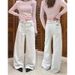 Women's Floral Jacquard Wide-Leg Jeans - High Waist Relaxed Fit Vintage Denim Pants With Retro Wash, Boho Chic Palazzo Trousers_ecoleips.com