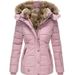 Women's Winter Warm Fleece-Lined Hooded Coat With Faux Fur Trim, Slim Fit Zip-Up Long Sleeve Jacket For Cold Weather_ecoleips.com