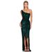 Verve Women's Fashion Ins Style Off-Shoulder Tie Pleated Sweet And Spicy Sequin Gown Dress_ecoleips.com