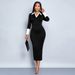 Voya European And American Style Sexy V-neck Shirt Collar Patchwork Slim Fit Bodycon Elegant Mid-length Dress For Women_ecoleips.com
