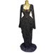 Women's Long Sleeved Printed Mesh Pleated Evening Dress European And American Style Cross Border Autumn Party Dress_ecoleips.com