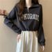 Ins Super Popular Drawstring Hem Polo Collar Sweatshirt For Women Early Autumn Thin Loose Fit Petite Short Half-Zip Top_ecoleips.com