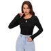 Voya Women's New Autumn And Winter Fashion Short Cut Slim Fit High Stretch Long Sleeved T-shirt Versatile Top_ecoleips.com