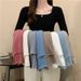 girl Square Slim Fit Long Sleeve Base Shirt 2025 Autumn New Korean Style Low Neck Inner Sweater Women Knitted Student Top_ecoleips.com