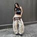 Spring And Summer Strappy Splicing Hot Girl Street Hip Hop Street Dance Trousers Casual Loose Large Men And Women Sports Pants_ecoleips.com