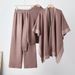Women's Three Piece Set Cross Border Loose Turtleneck Pullover Knit Sweater Shawl Cape Coat Wide Leg Pants 26 Year_ecoleips.com