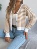 2025 Autumn Winter Color-Block Striped Lantern Long Sleeve Cardigan Sweater Short Coat Women's Fashion_ecoleips.com