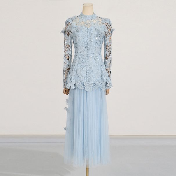 Women's Clothing Temperamental Lady Style Two Piece Suit Summer New Heavy Embroidery Top Long Mesh Skirt Suit For Women_ecoleips.com