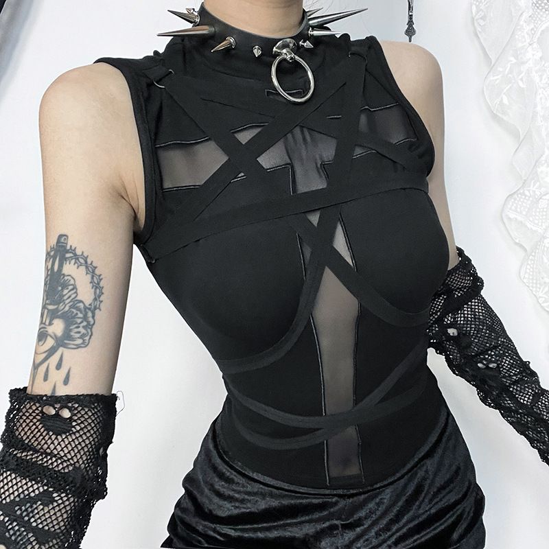Women's Slim Fit Sleeveless Vest Dark Trendy Cross Strap Top New Summer Style Sexy Girl_ecoleips.com
