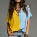 Summer Women's Color Block Short Sleeve Shirt Loose Casual Top European American Style Trendy Cross Border Fashion 2025 New_ecoleips.com
