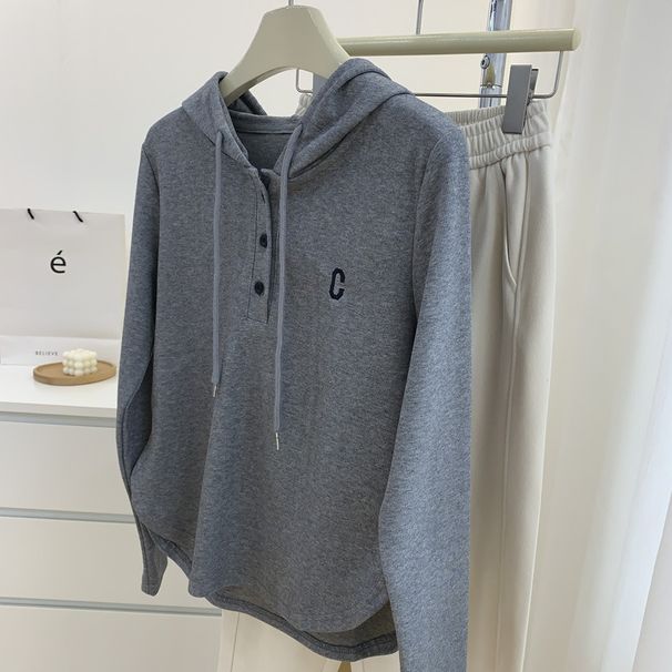 Women's Clothing C Hooded Sweater Style Slim And Versatile Pure Desire Style Long Sleeved T Shirt Female Spring 2024 Half Placket Pullover Top_ecoleips.com