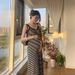 Summer New Korean Fashion Striped Knitted Strap 2-Piece Maternity Dress_ecoleips.com