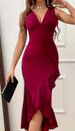Verve 2025 New Women's Bodycon Swallowtail V-neck Sexy Split Ruffle Dress_ecoleips.com