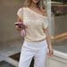 Women's Y2K Hollow Out Shell Pattern Loose Knit Top Spring Summer_ecoleips.com